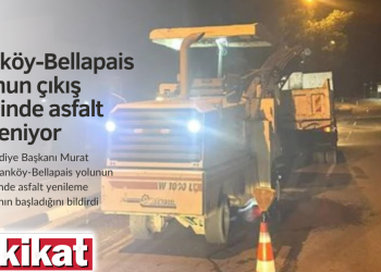 Ozanköy-Bellapais yolunun çıkış şeridinde asfalt yenileniyor