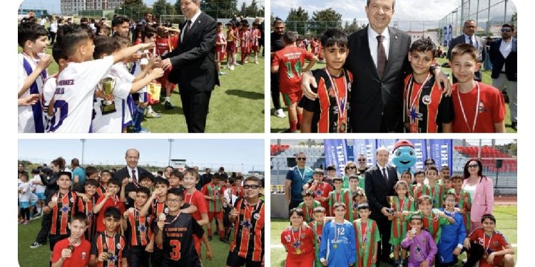 Cumhurbaşkanı  Tatar, 2. Merit İlkokullararası Futbol Şenliği’ne katılan öğrencilere kupa ve madalyalarını takdim etti